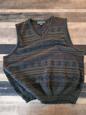 croft & barrow Olive Multi-Pattern V-Neck Sweater Vest